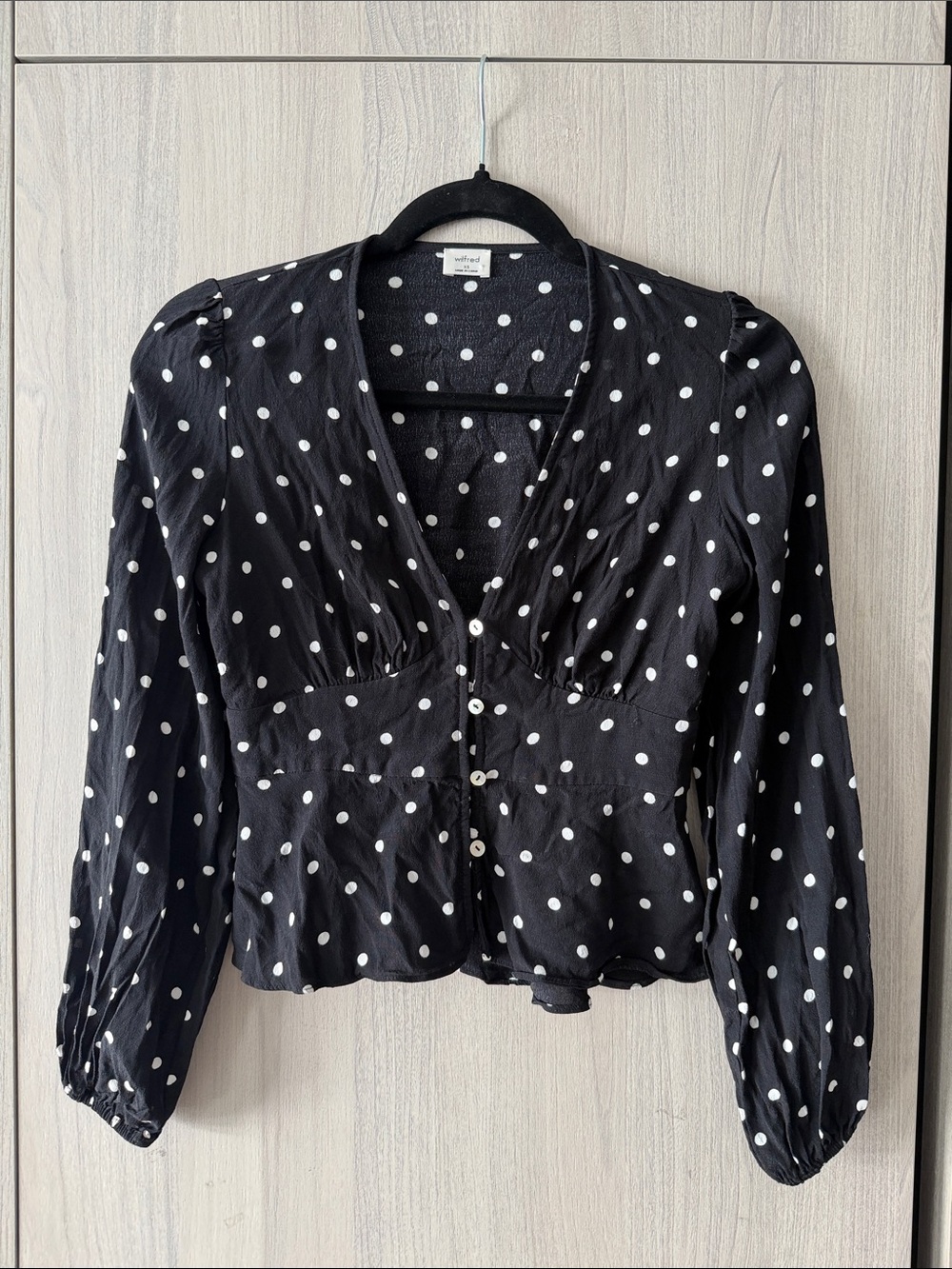 Wilfred Black Polka Dot Button-Front Blouse